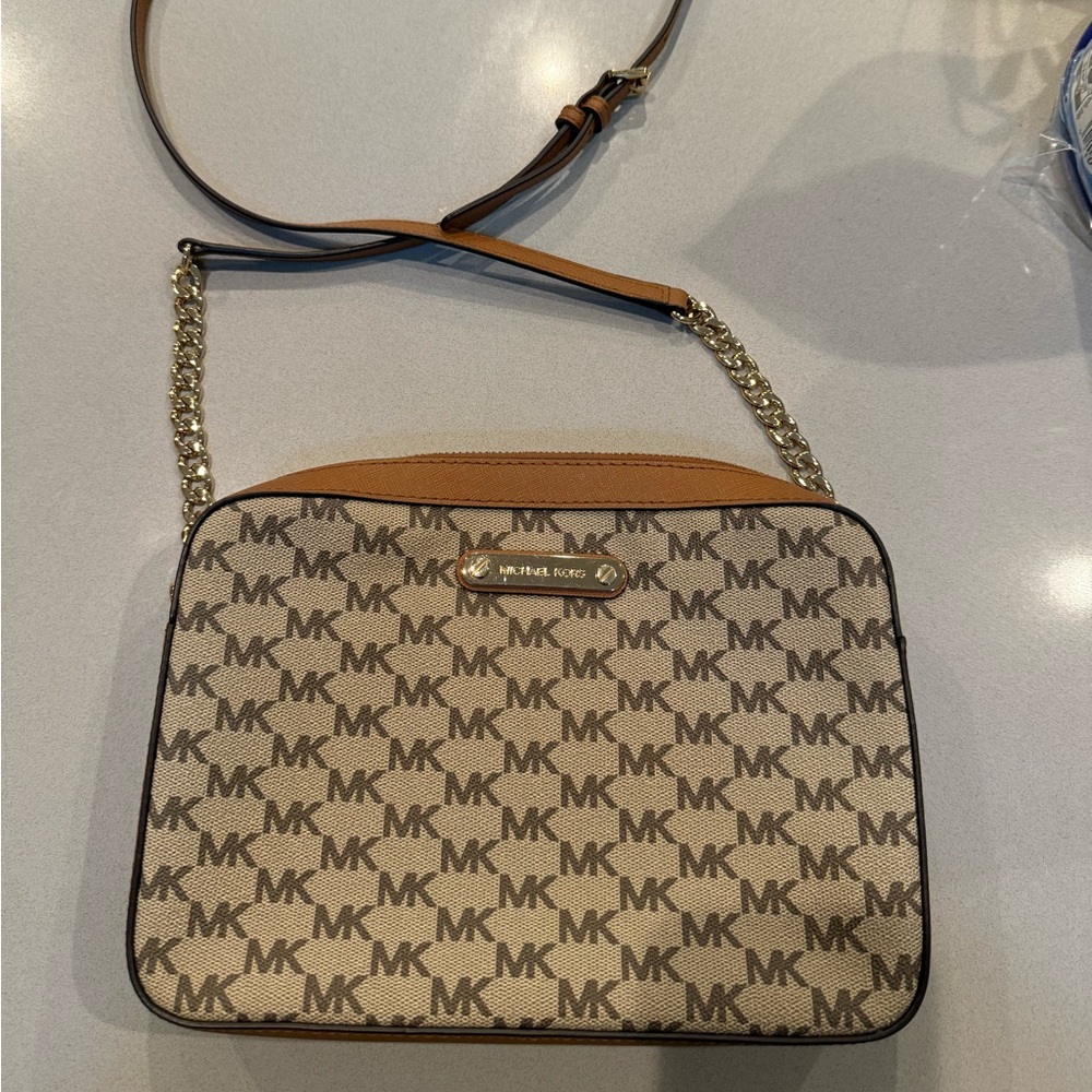 Michael Kors Beige and Brown Crossbody Bag